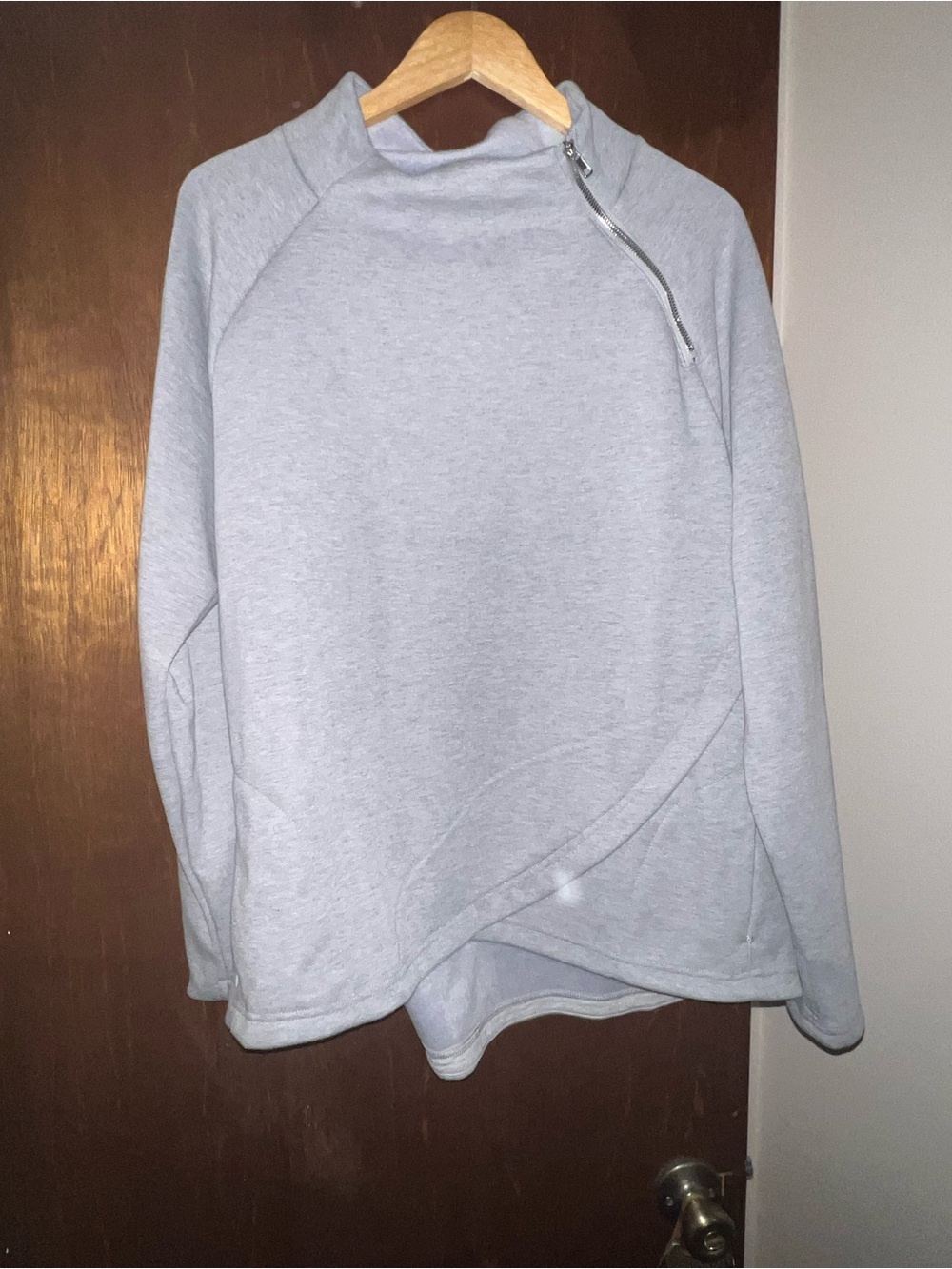 Source Unknown Light Gray Women's Pullover Sweater with Asymmetrical Zip